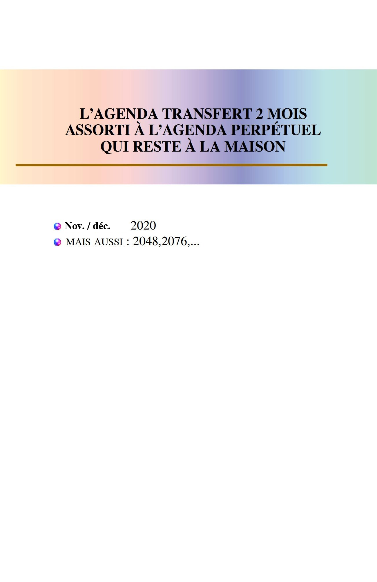 Modèle 4, agenda transfert 11-12 2020