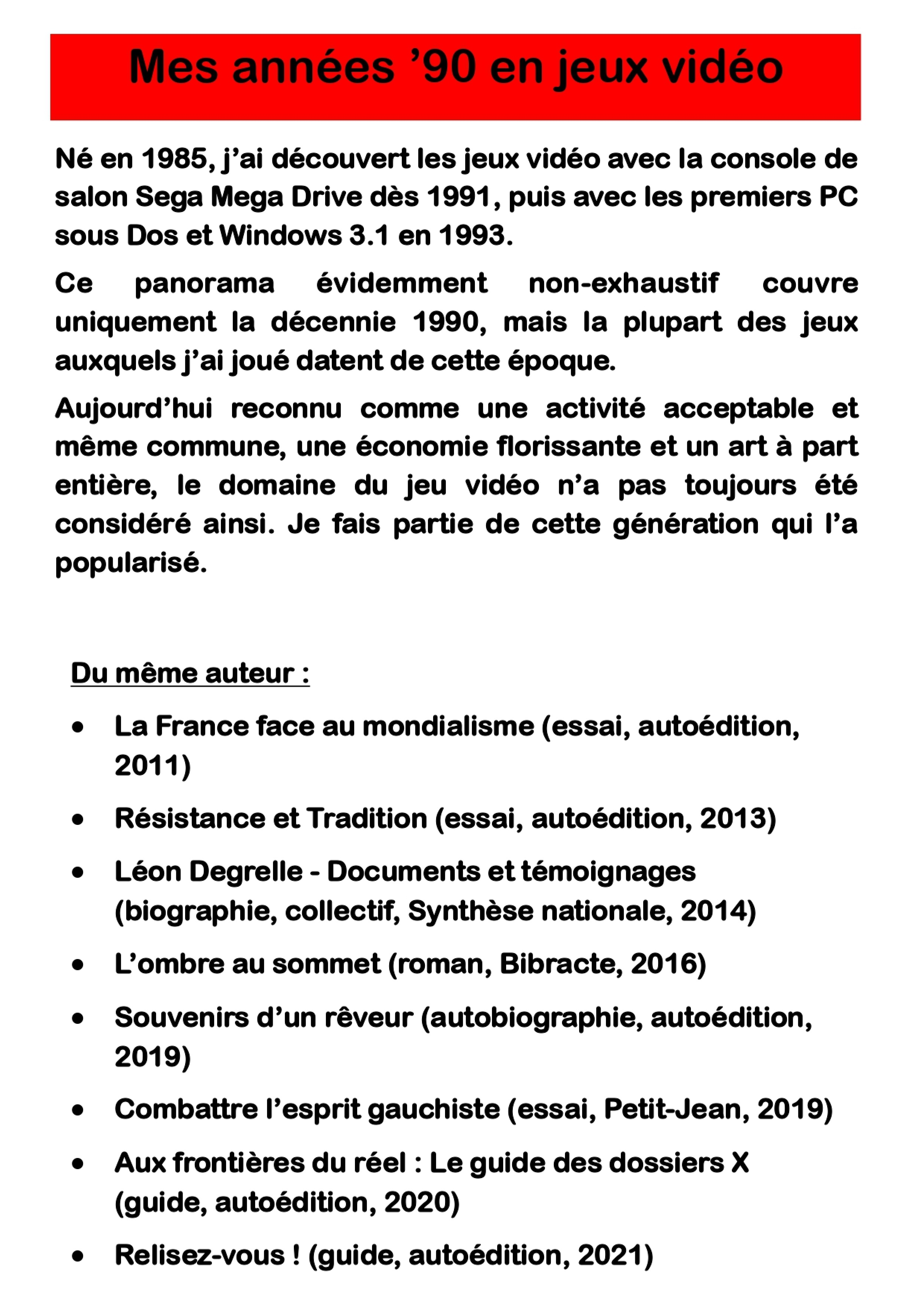 Mes années '90 en jeux vidéo - Jean-Yves Dufour