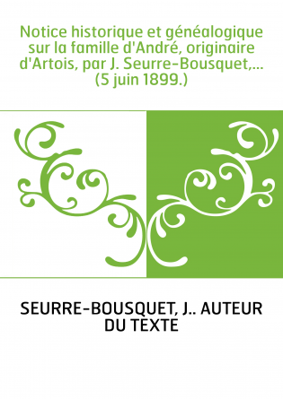 Notice historique et généalogique sur la famille d'André, originaire d'Artois, par J. Seurre-Bousquet,... (5 juin 1899.)